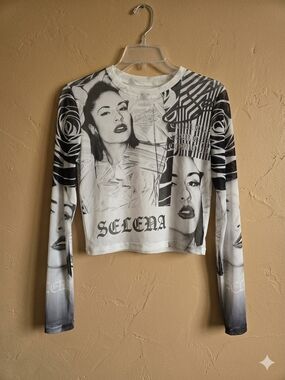 Selena White Long Sleeve Printed Tee